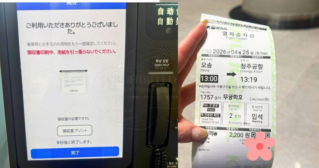 韓国・清州、五松（オソン 오송）駅の鉄道券売機の使い方7