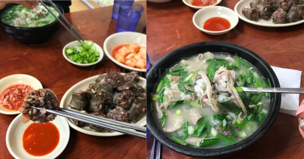 韓国清州、ユッコリ総合市場の食堂「새가덕순대:セガドッスンデ」のメニュー写真