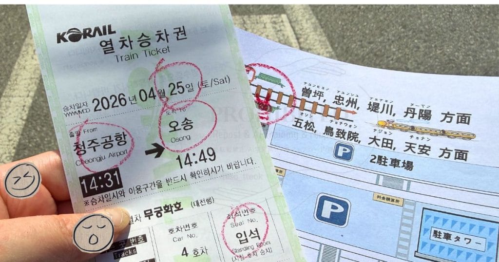 韓国・清州空港駅の電車乗車券