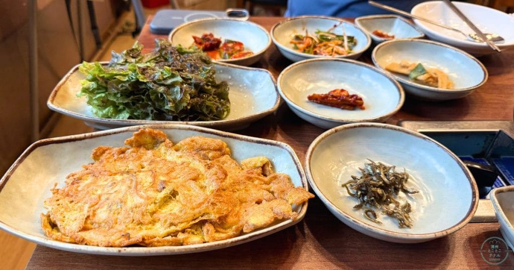 韓国・清州のチャグリ専門店「대추나무집・テチュナムジプ」のチャグリのおかずとキノコチヂミ