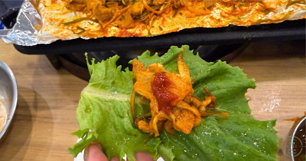 韓国・清州の食堂、봉용불고기(ボンヨンプルコギ)の食べ方1