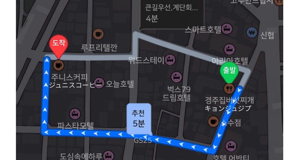 韓国・清州のカフェ「ジュニスコーヒー(주니스커피)」の行き方地図
